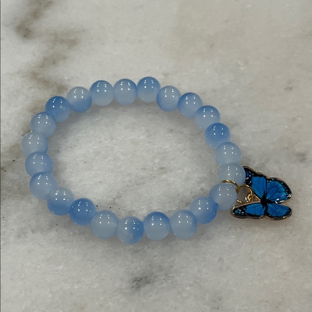 Blue Beaded Bracelet with Butterfly Charm - Picture 4 of 6